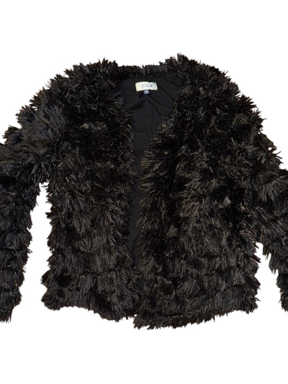 JOLT Black Faux Fur Fringe Jacket Women’s Size Small Shaggy Statement Coat
